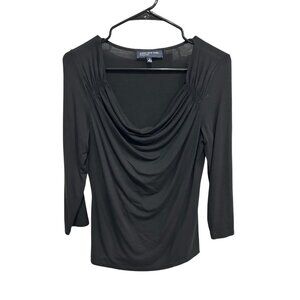 Jones New York Signature Black Draped Neck Top Size Small Workwear Quiet Luxury